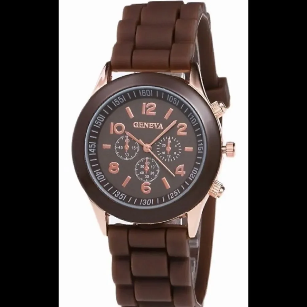 🌺Geneva Analog Silicone unisex Sport Wristwatch Orange Water Resistant